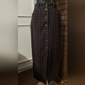 ​Vtg C.AT. OUT Plaid Button-Front Midi Skirt | Dark Academia Aesthetic